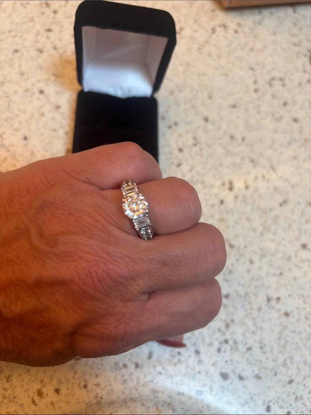 Diamonique Silver-Tone Halo Ring with Clear Center Stone